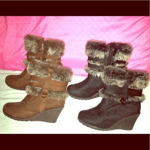 Black and brown Wedge ankle boots